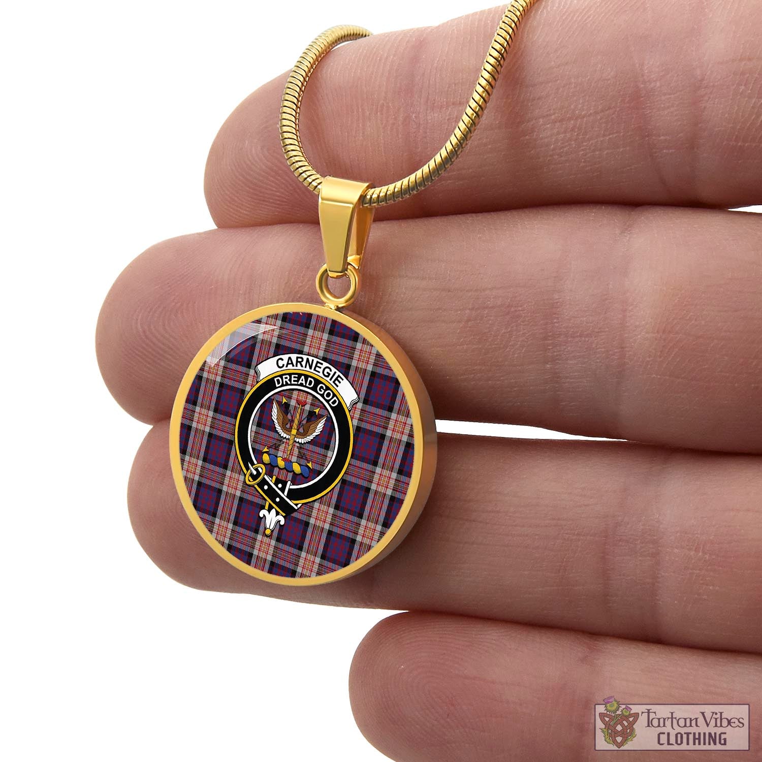 Carnegie Tartan Circle Necklace with Family Crest - Tartan Vibes Clothing