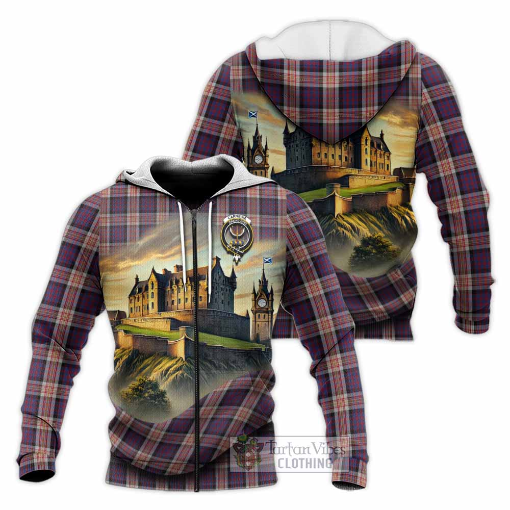 Carnegie Tartan Family Crest Knitted Hoodie with Scottish Ancient Castle Style Unisex Knitted Zip Hoodie - Tartan Vibes Clothing