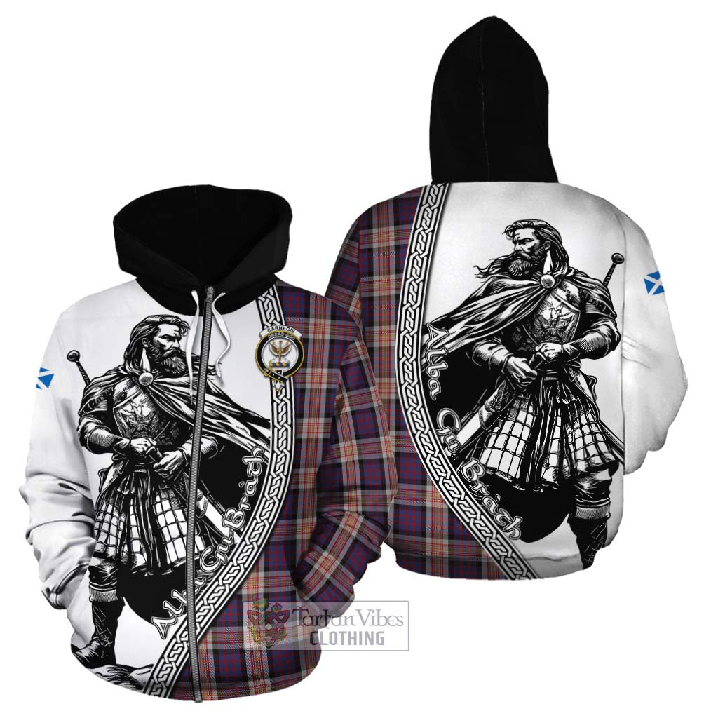 Carnegie Tartan Clan Crest Cotton Hoodie with Highlander Warrior Celtic Style - Tartan Vibes Clothing