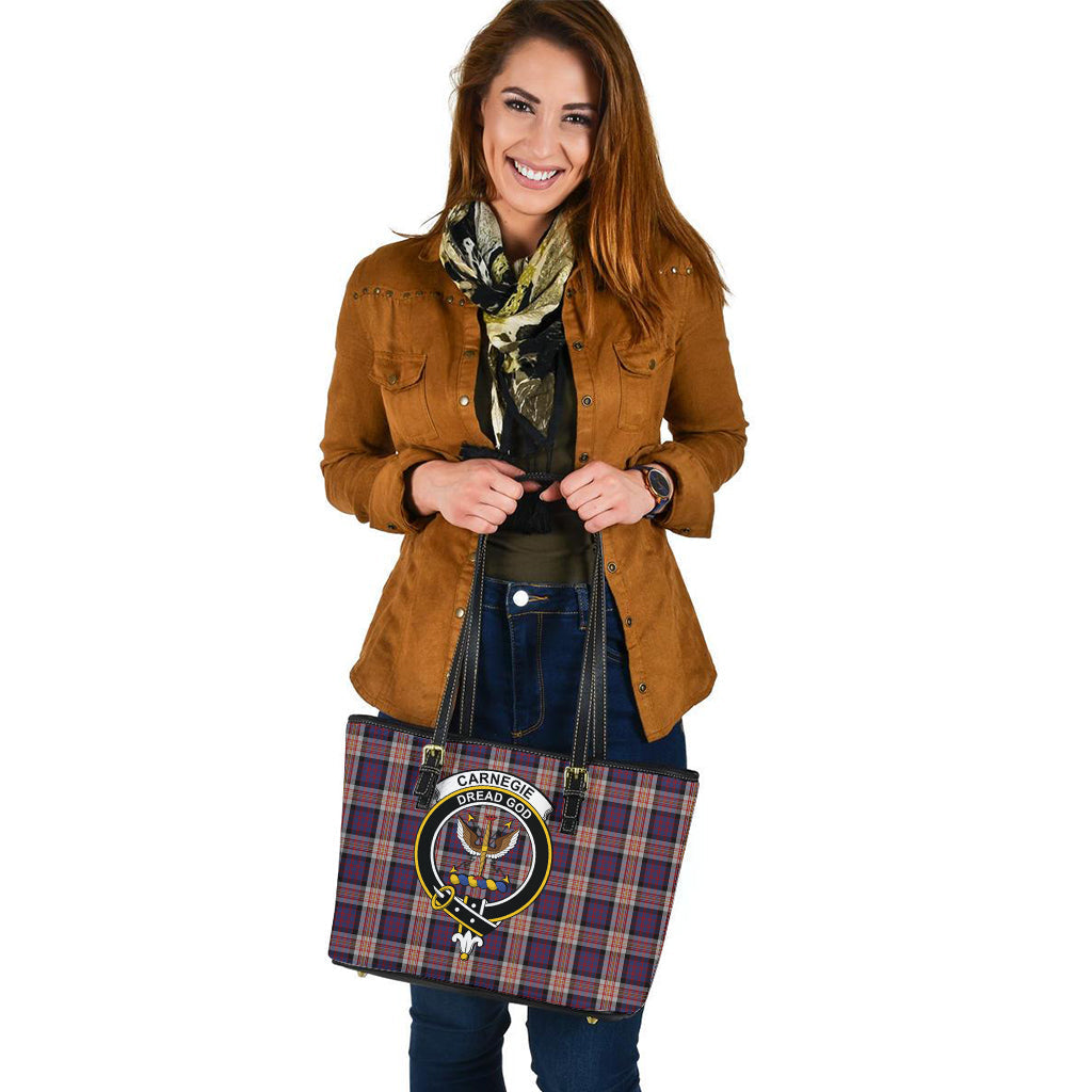 Carnegie Tartan Leather Tote Bag with Family Crest - Tartan Vibes Clothing