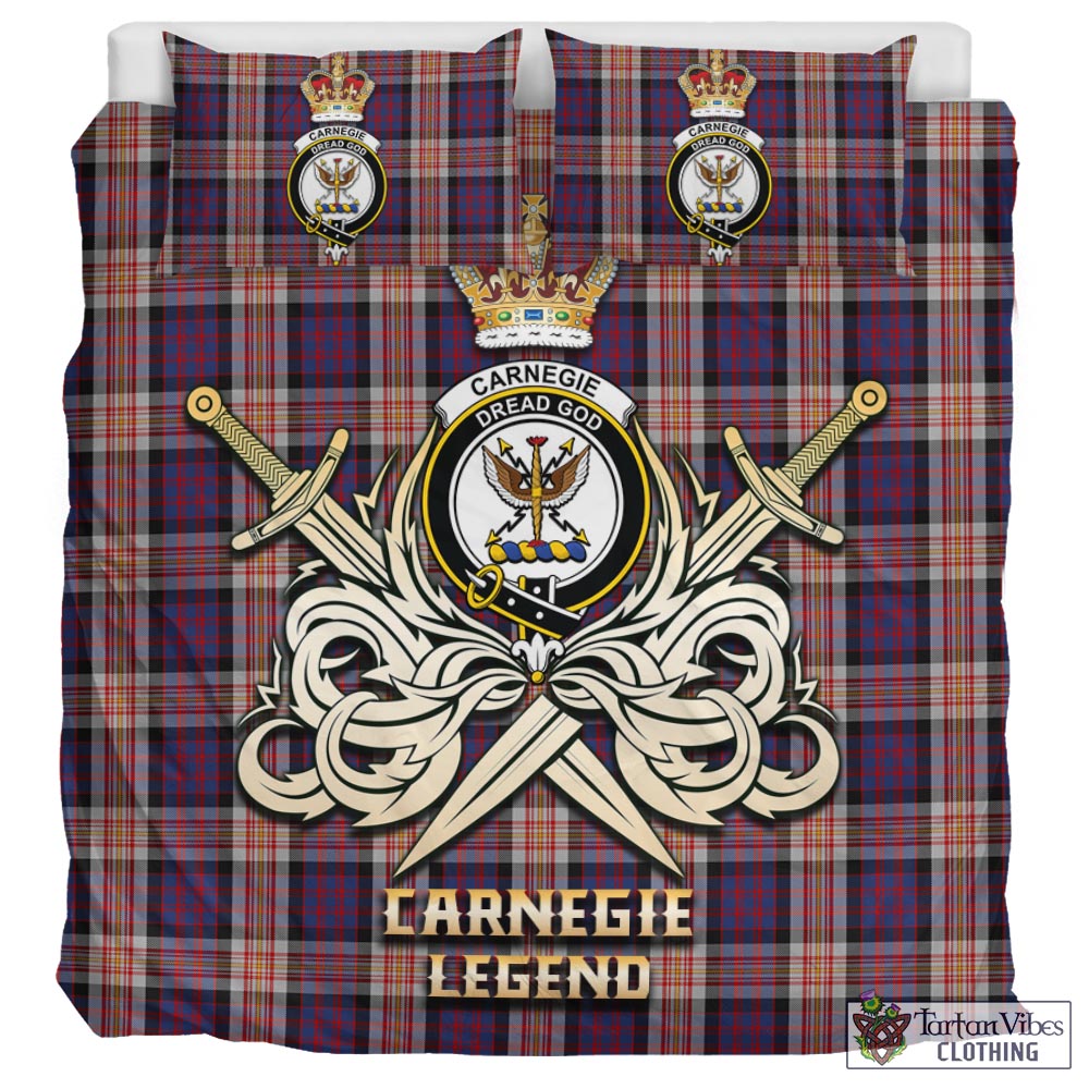 Tartan Vibes Clothing Carnegie Tartan Bedding Set with Clan Crest and the Golden Sword of Courageous Legacy