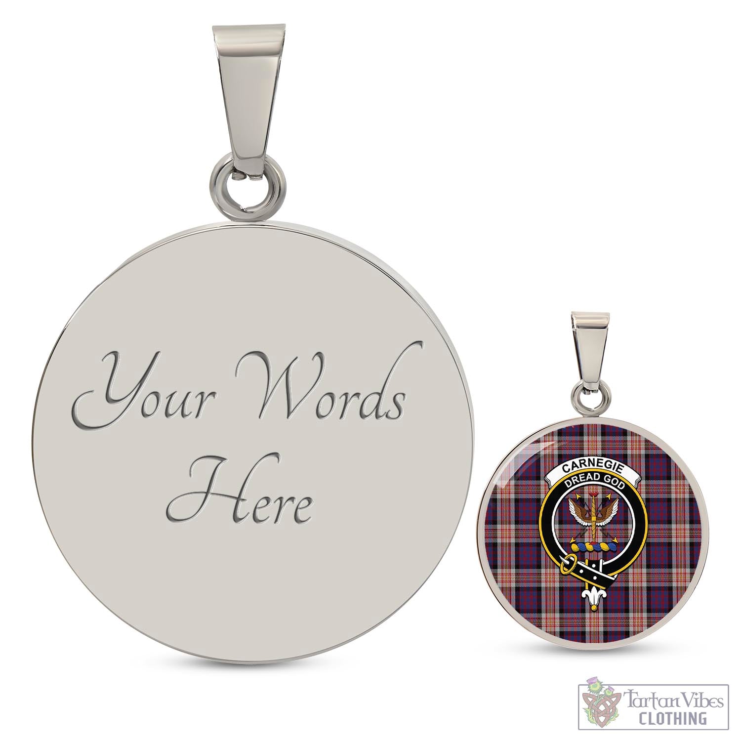 Carnegie Tartan Circle Necklace with Family Crest Luxury Necklace (Silver) Yes - Tartan Vibes Clothing