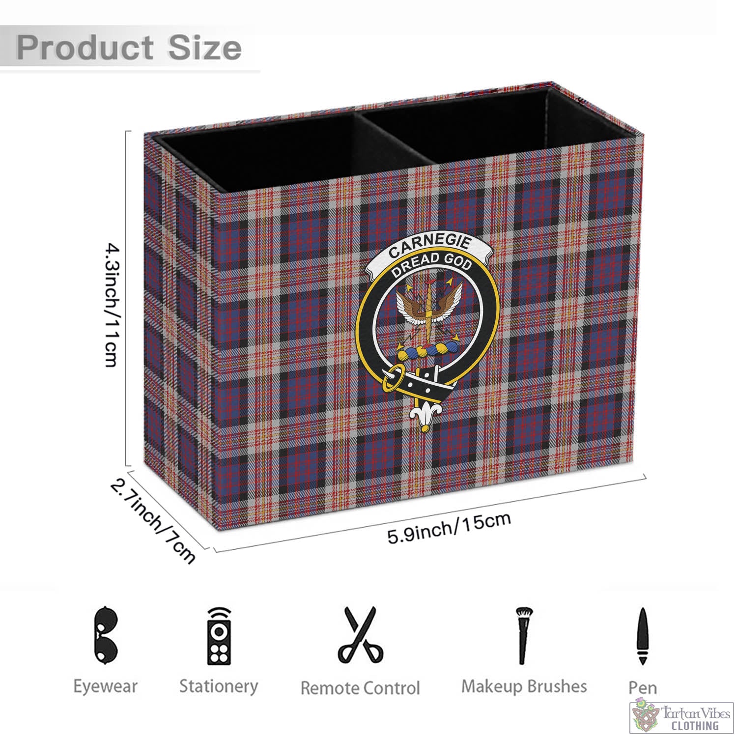 Carnegie Tartan Pen Holder with Family Crest - Tartan Vibes Clothing