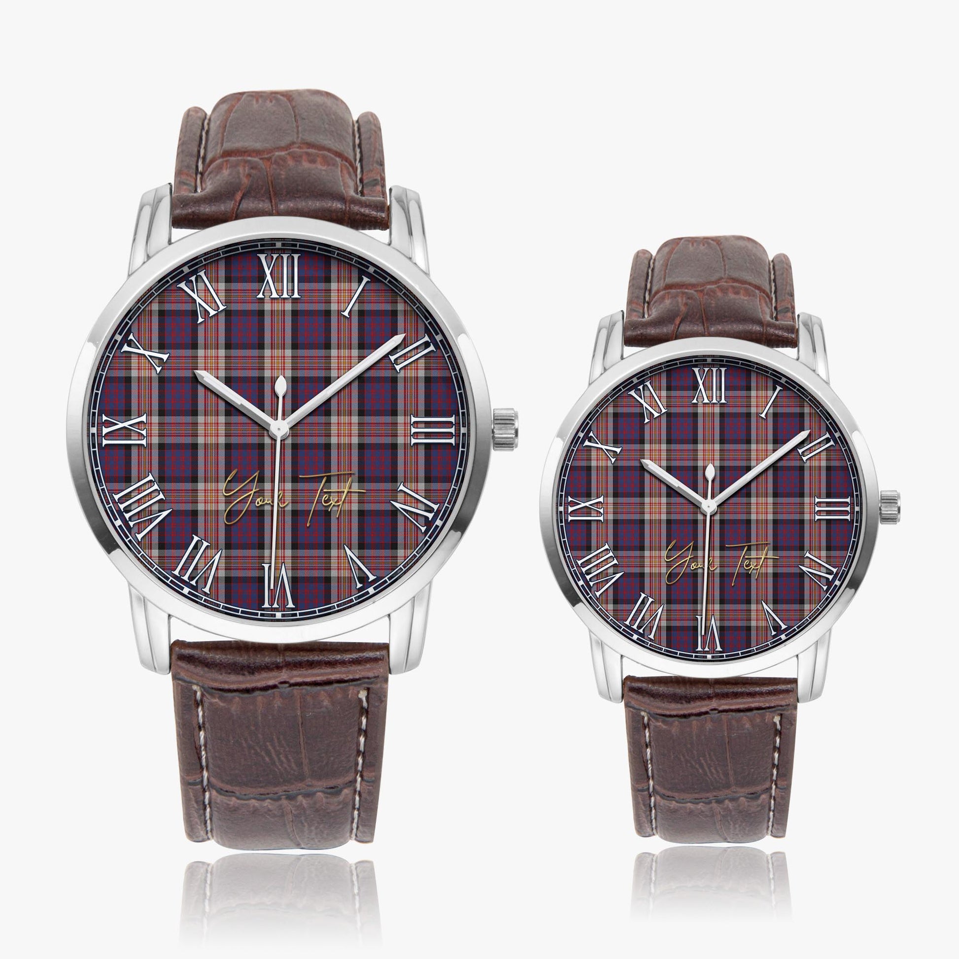Carnegie Tartan Personalized Your Text Leather Trap Quartz Watch Wide Type Silver Case With Brown Leather Strap - Tartanvibesclothing