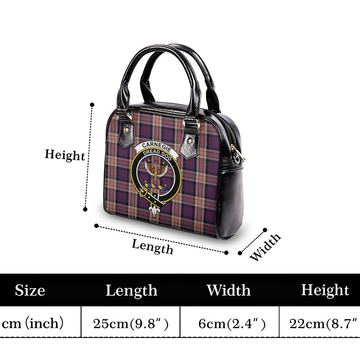 Carnegie Tartan Shoulder Handbags with Family Crest - Tartan Vibes Clothing