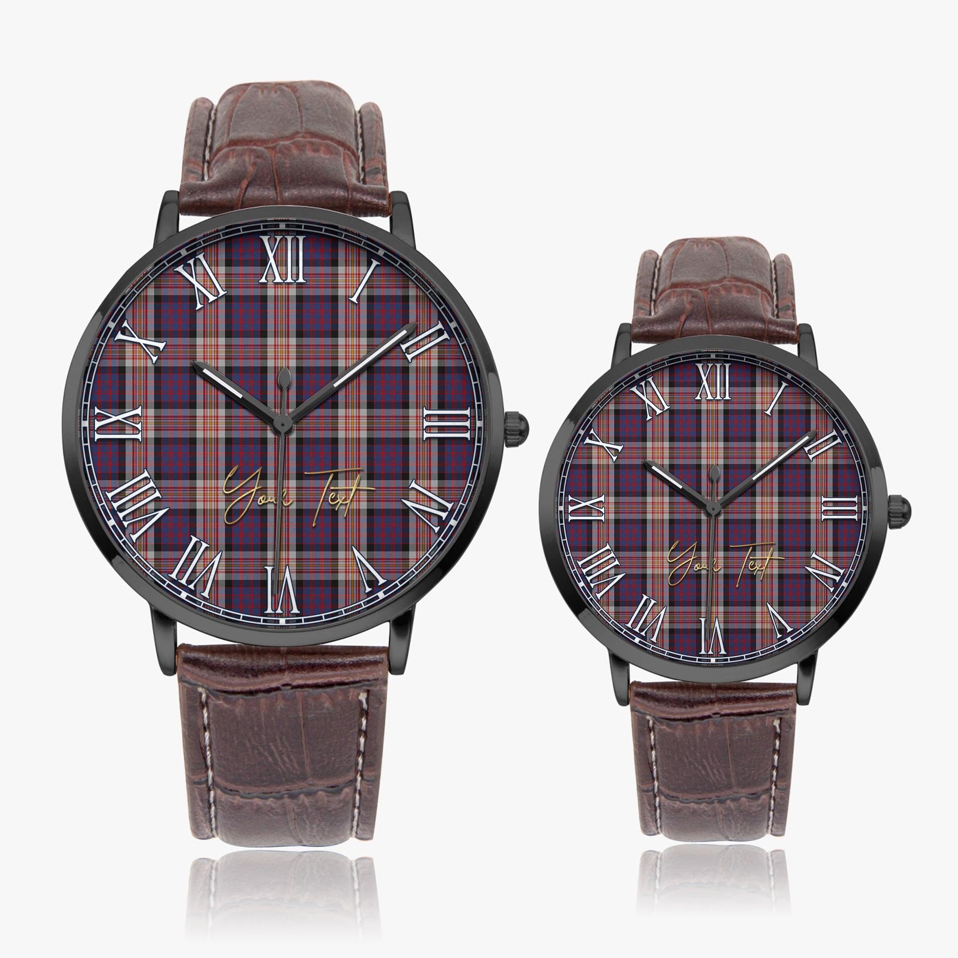 Carnegie Tartan Personalized Your Text Leather Trap Quartz Watch Ultra Thin Black Case With Brown Leather Strap - Tartanvibesclothing