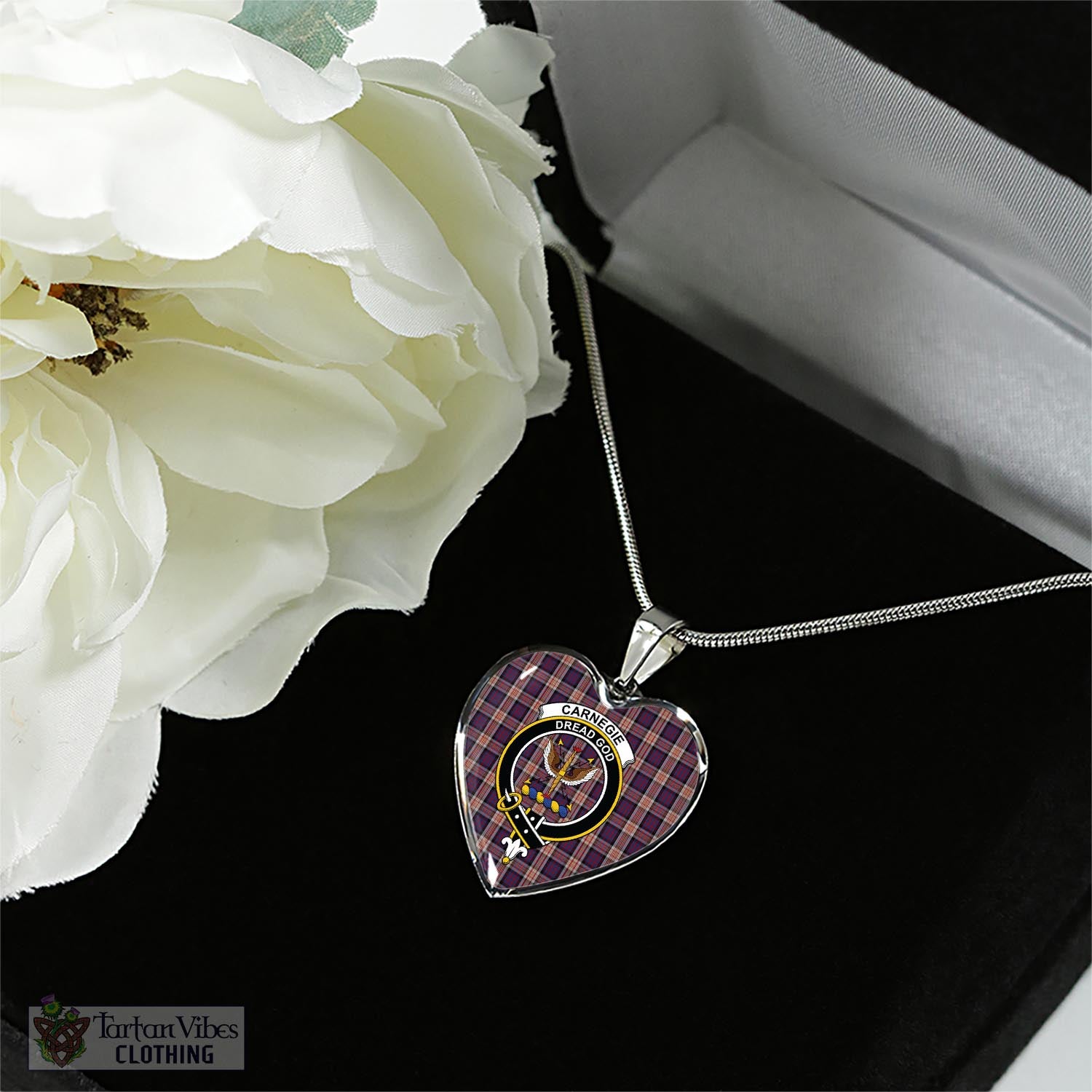 Carnegie Tartan Heart Necklace with Family Crest - Tartan Vibes Clothing