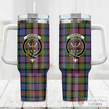 Carnegie Ancient Tartan and Family Crest Tumbler with Handle