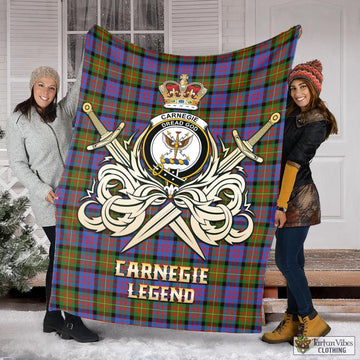 Carnegie Ancient Tartan Blanket with Clan Crest and the Golden Sword of Courageous Legacy