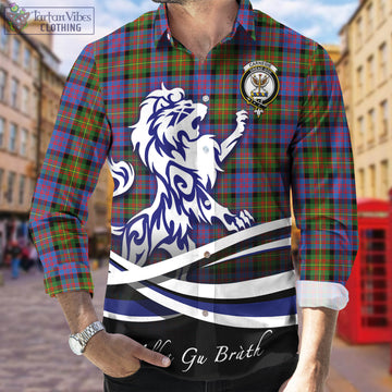 Carnegie Ancient Tartan Long Sleeve Button Up Shirt with Alba Gu Brath Regal Lion Emblem