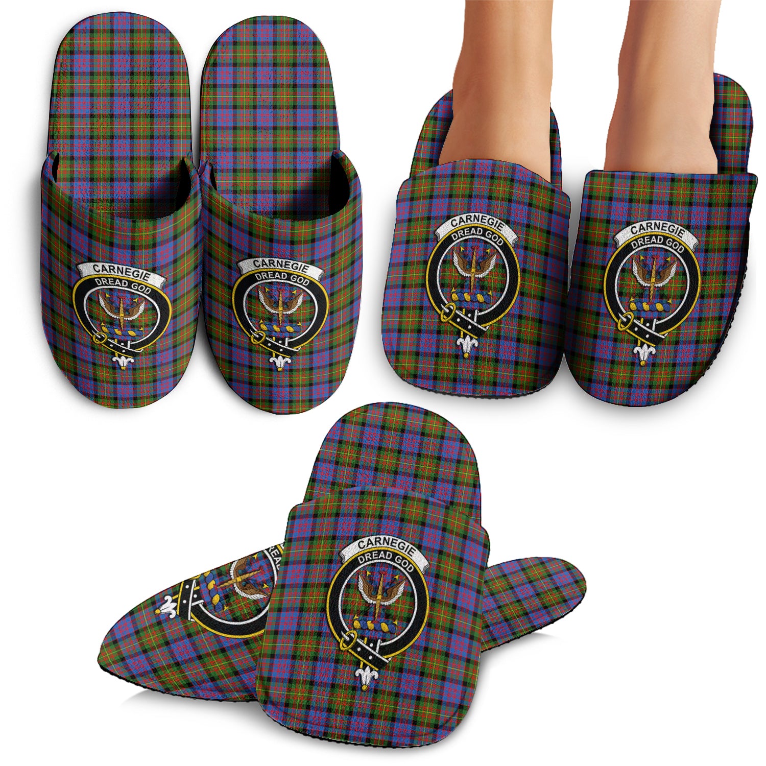Carnegie Ancient Tartan Home Slippers with Family Crest - Tartanvibesclothing