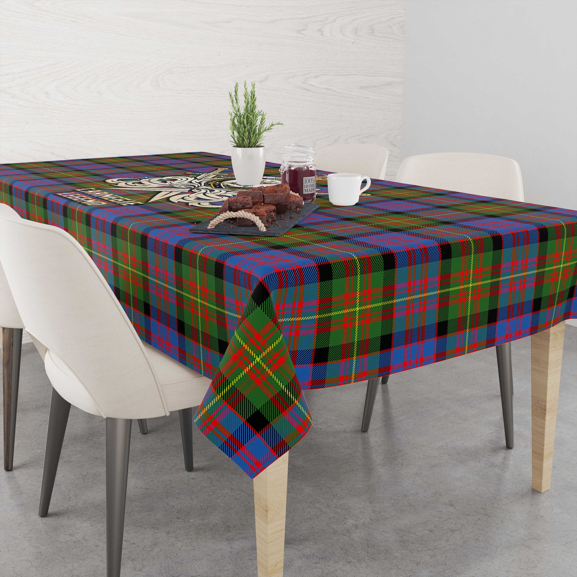 Tartan Vibes Clothing Carnegie Ancient Tartan Tablecloth with Clan Crest and the Golden Sword of Courageous Legacy