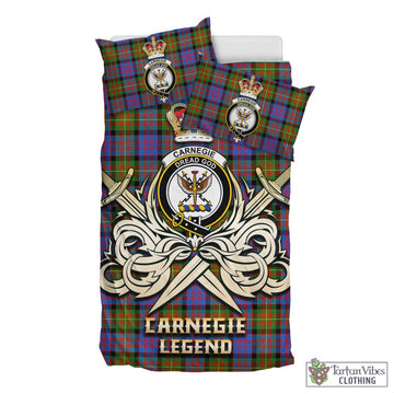 Carnegie Ancient Tartan Bedding Set with Clan Crest and the Golden Sword of Courageous Legacy