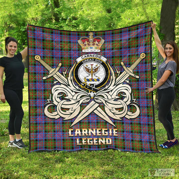 Carnegie Ancient Tartan Quilt with Clan Crest and the Golden Sword of Courageous Legacy
