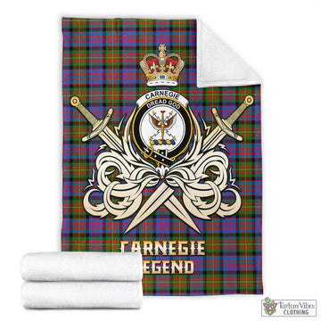 Carnegie Ancient Tartan Blanket with Clan Crest and the Golden Sword of Courageous Legacy