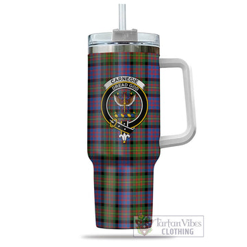 Carnegie Ancient Tartan and Family Crest Tumbler with Handle