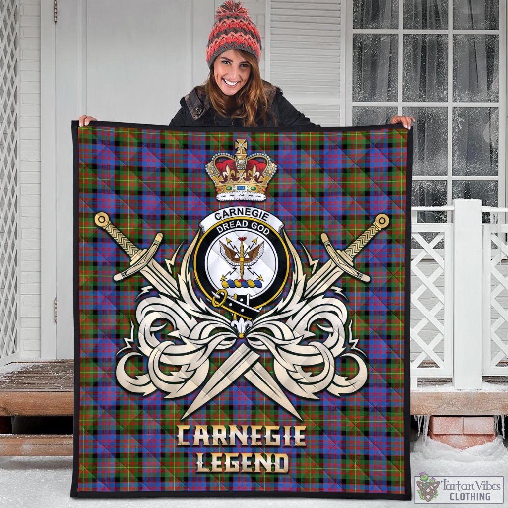 Tartan Vibes Clothing Carnegie Ancient Tartan Quilt with Clan Crest and the Golden Sword of Courageous Legacy
