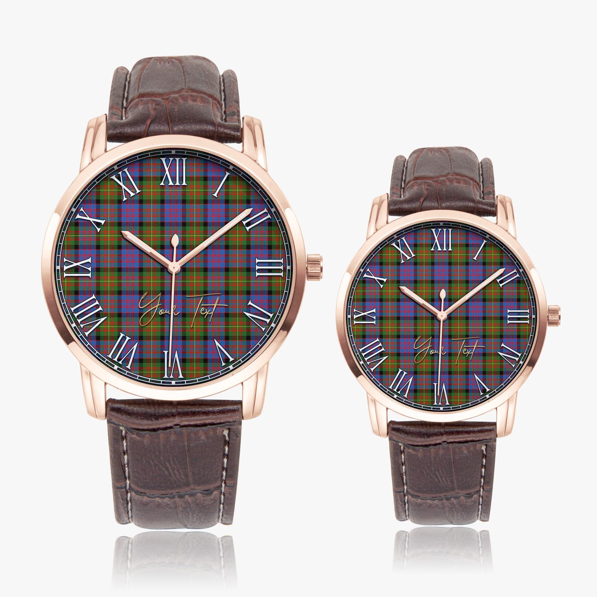 Carnegie Ancient Tartan Personalized Your Text Leather Trap Quartz Watch Wide Type Rose Gold Case With Brown Leather Strap - Tartanvibesclothing