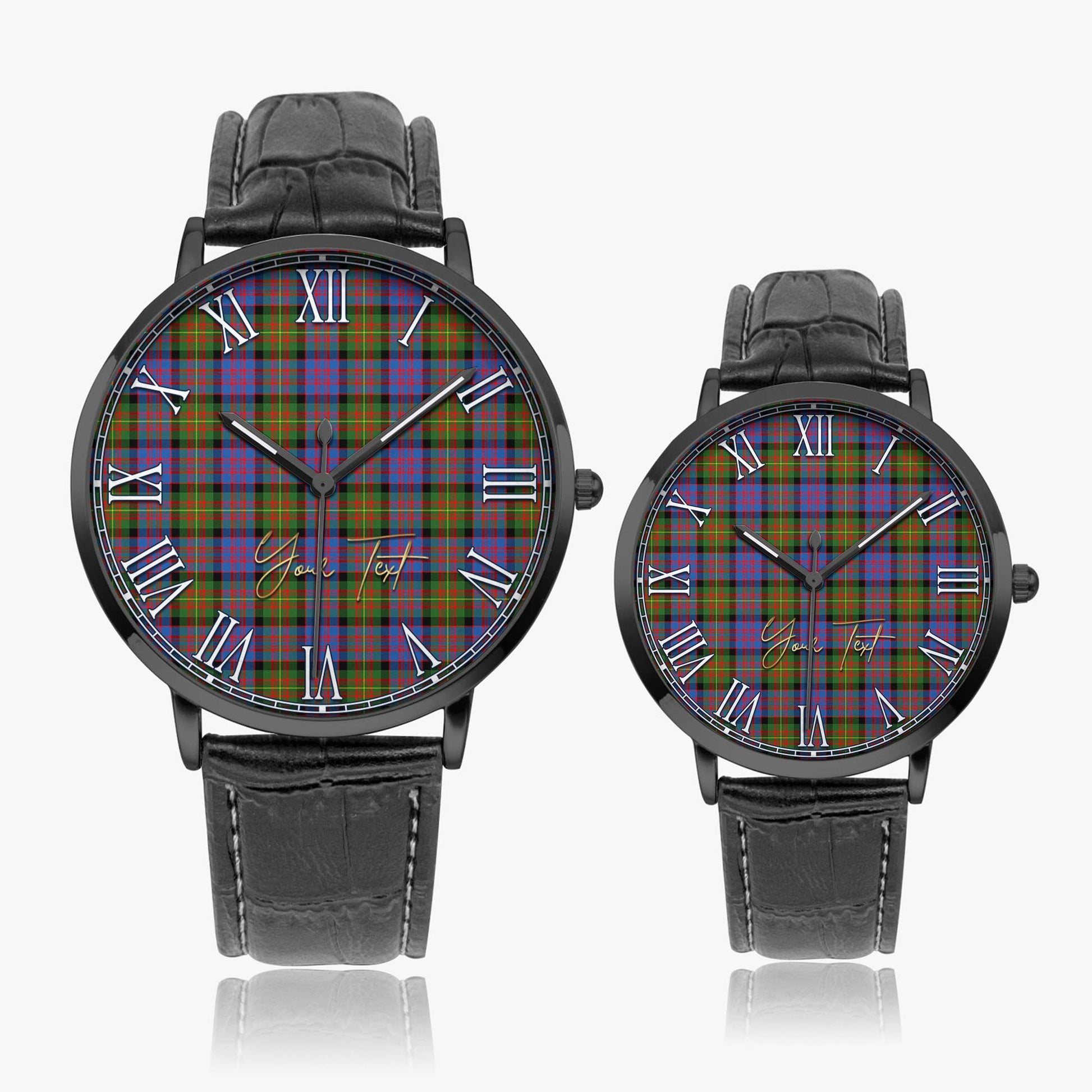 Carnegie Ancient Tartan Personalized Your Text Leather Trap Quartz Watch Ultra Thin Black Case With Black Leather Strap - Tartanvibesclothing