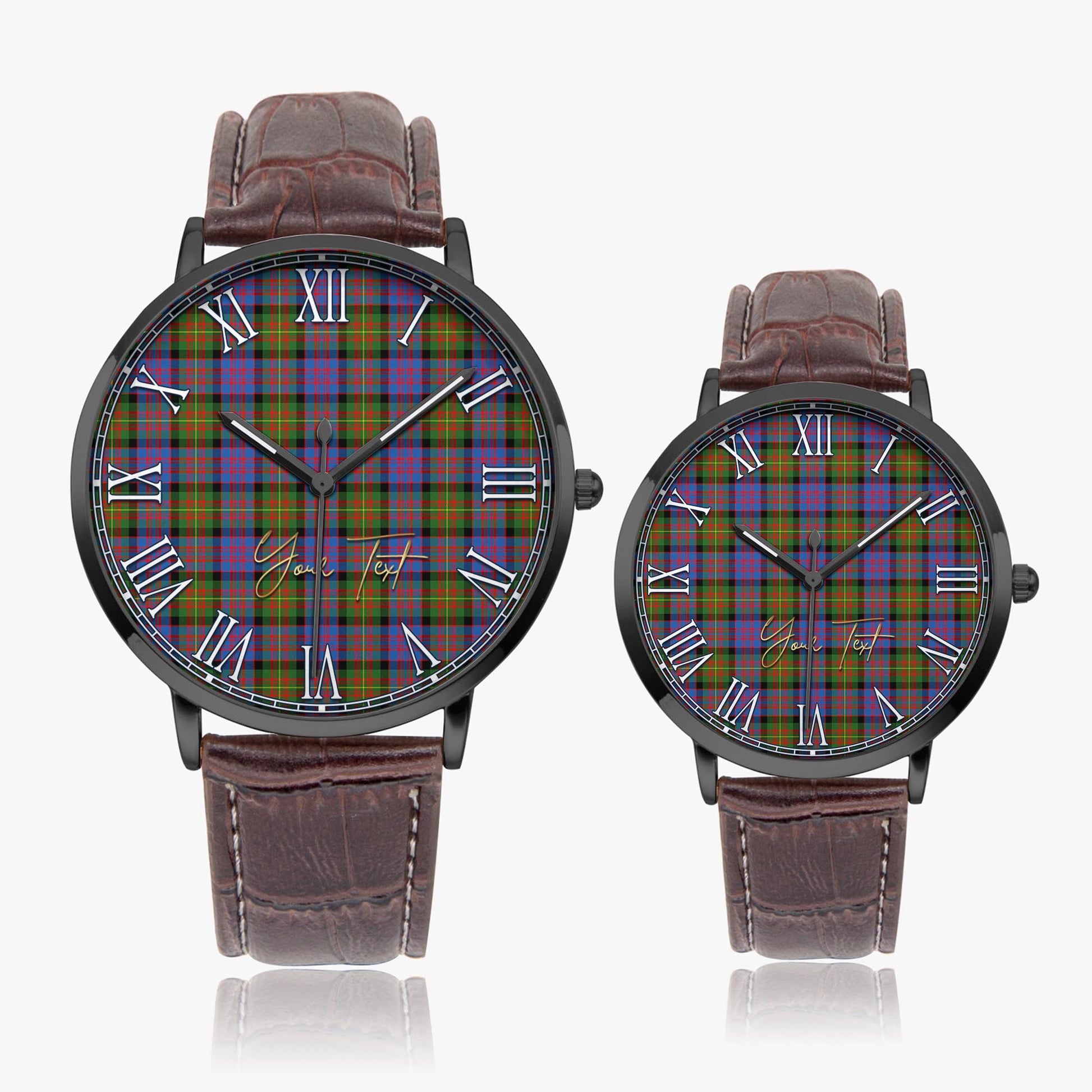 Carnegie Ancient Tartan Personalized Your Text Leather Trap Quartz Watch Ultra Thin Black Case With Brown Leather Strap - Tartanvibesclothing