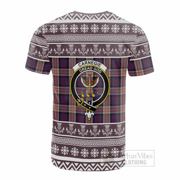 Carnegie Clan Tartan Christmas Cotton T-shirt with Family Crest