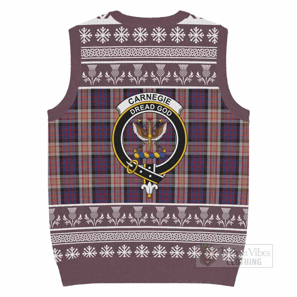 Carnegie Clan Tartan Christmas Knitted V-Neck Vest with Family Crest - Tartan Vibes Clothing