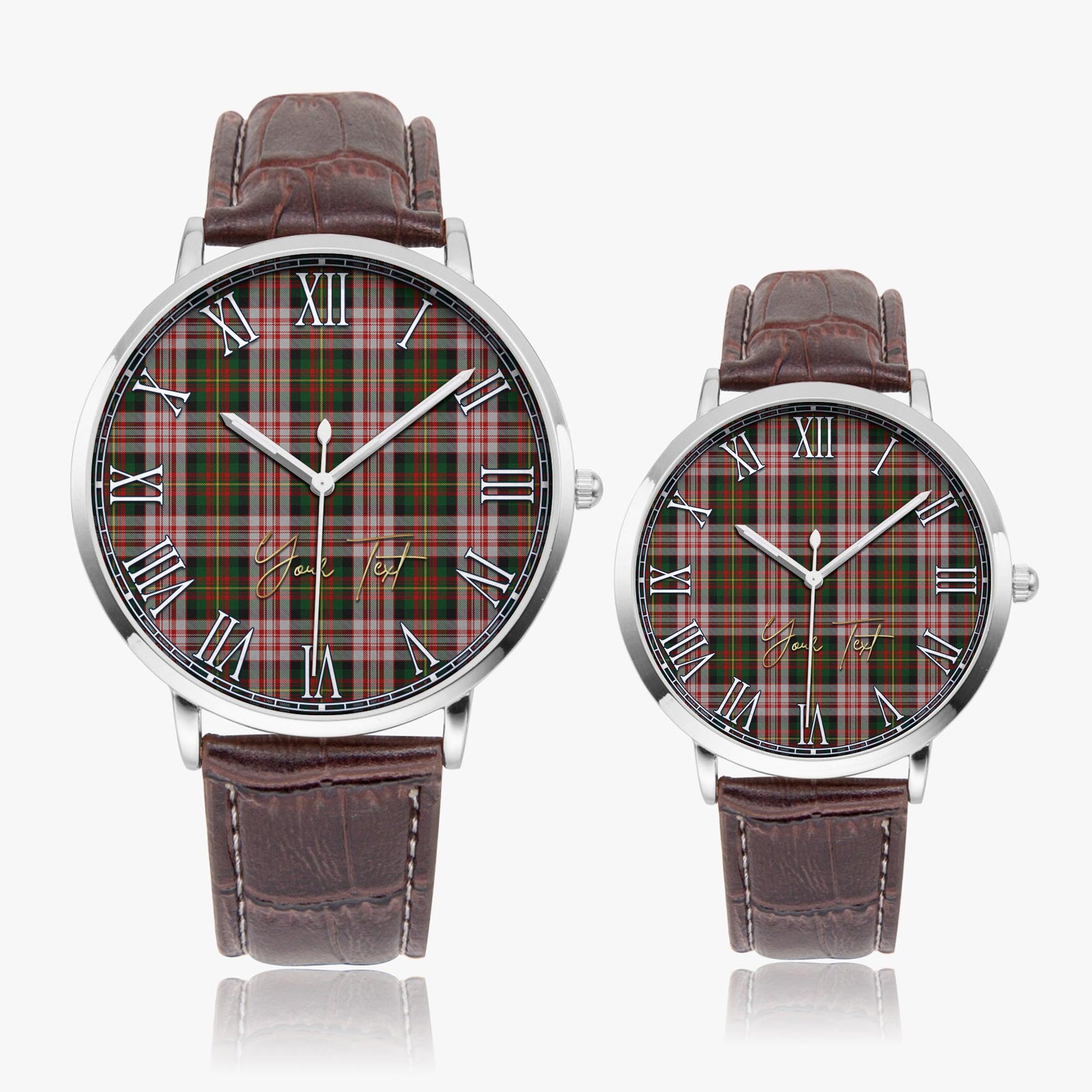 Carnegie Dress Tartan Personalized Your Text Leather Trap Quartz Watch Ultra Thin Silver Case With Brown Leather Strap - Tartanvibesclothing