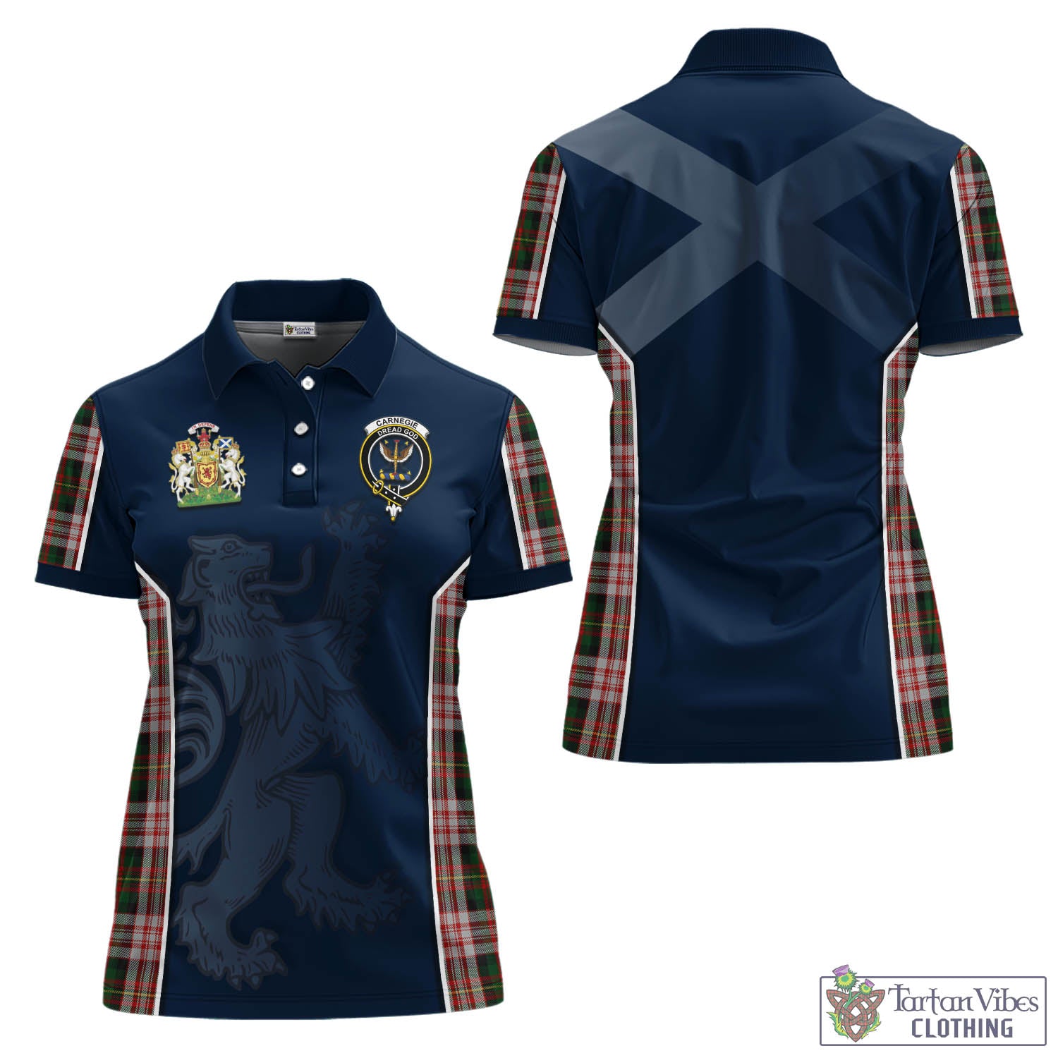 Tartan Vibes Clothing Carnegie Dress Tartan Women's Polo Shirt with Family Crest and Lion Rampant Vibes Sport Style