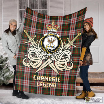 Carnegie Dress Tartan Blanket with Clan Crest and the Golden Sword of Courageous Legacy