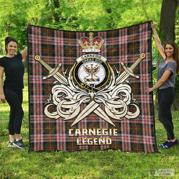 Carnegie Dress Tartan Quilt with Clan Crest and the Golden Sword of Courageous Legacy