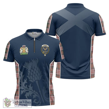 Carnegie Dress Tartan Zipper Polo Shirt with Family Crest and Scottish Thistle Vibes Sport Style