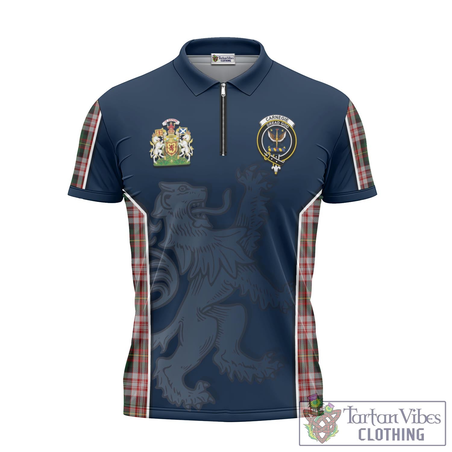 Tartan Vibes Clothing Carnegie Dress Tartan Zipper Polo Shirt with Family Crest and Lion Rampant Vibes Sport Style