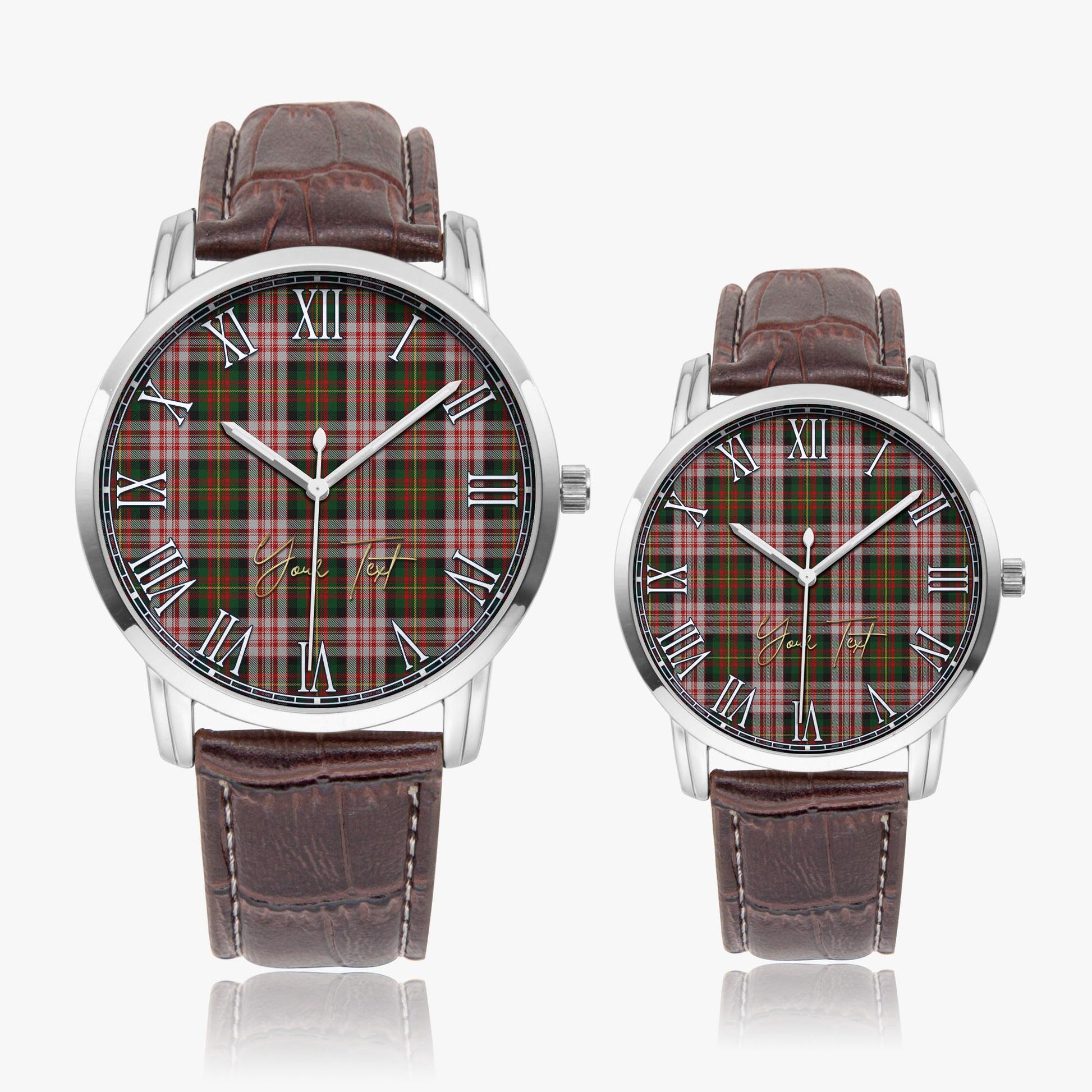 Carnegie Dress Tartan Personalized Your Text Leather Trap Quartz Watch Wide Type Silver Case With Brown Leather Strap - Tartanvibesclothing