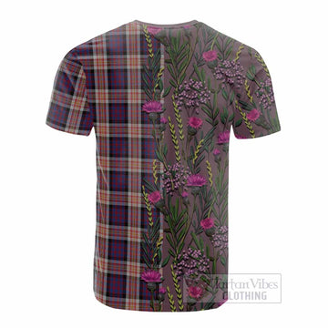 Carnegie Family Crest Tartan Cotton T-shirt Scottish Thistle Flower Pattern Half Style