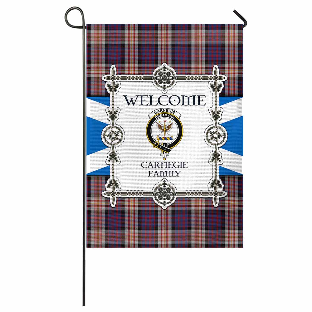 Carnegie Family Crest Tartan Welcome Garden Flag Saltire Harmony Style - Tartan Vibes Clothing