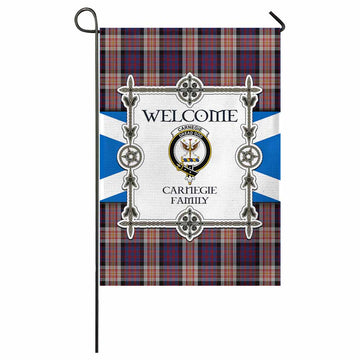 Carnegie Family Crest Tartan Welcome Garden Flag Saltire Harmony Style