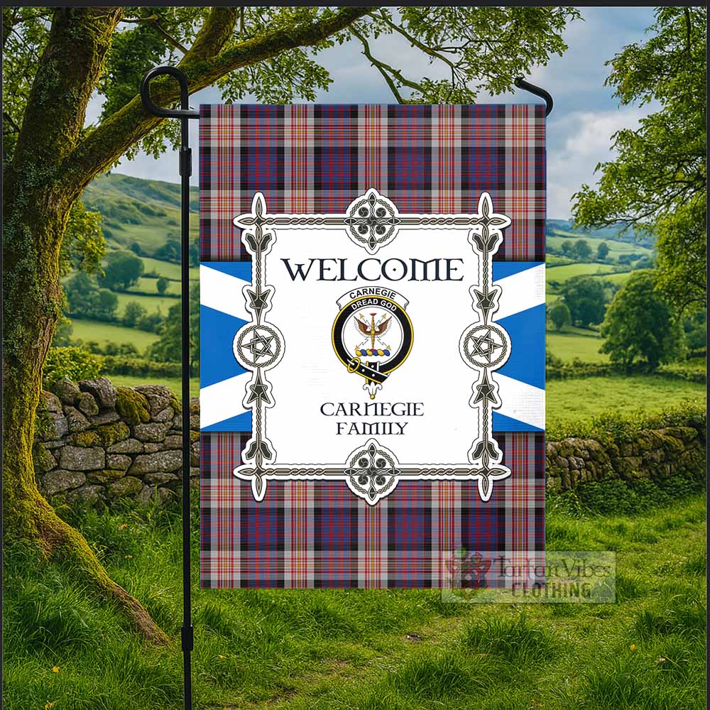Carnegie Family Crest Tartan Welcome Garden Flag Saltire Harmony Style - Tartan Vibes Clothing
