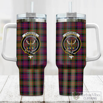 Carnegie Modern Tartan and Family Crest Tumbler with Handle