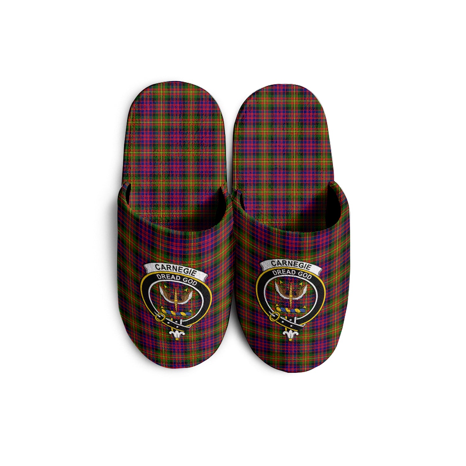 Carnegie Modern Tartan Home Slippers with Family Crest - Tartanvibesclothing