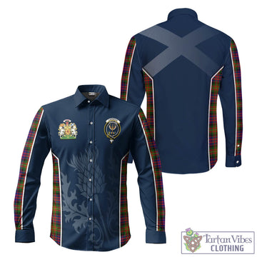 Carnegie Modern Tartan Long Sleeve Button Up Shirt with Family Crest and Scottish Thistle Vibes Sport Style