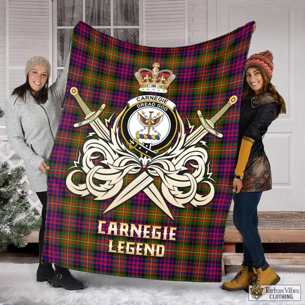 Tartan Vibes Clothing Carnegie Modern Tartan Blanket with Clan Crest and the Golden Sword of Courageous Legacy