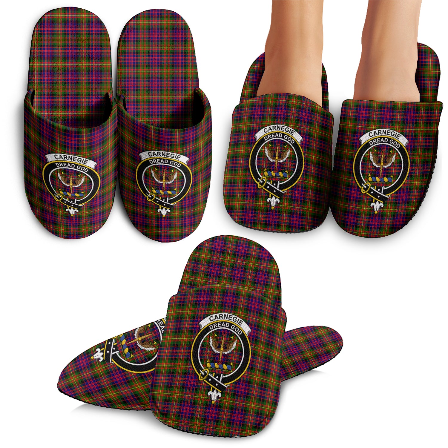 Carnegie Modern Tartan Home Slippers with Family Crest - Tartanvibesclothing