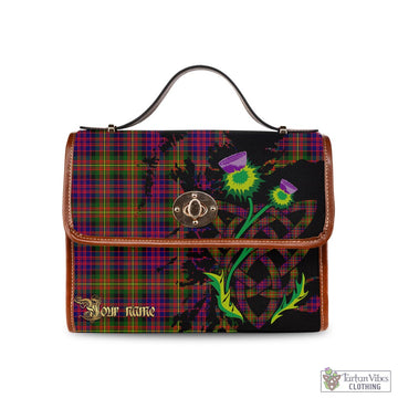 Carnegie Modern Tartan Waterproof Canvas Bag with Scotland Map and Thistle Celtic Accents
