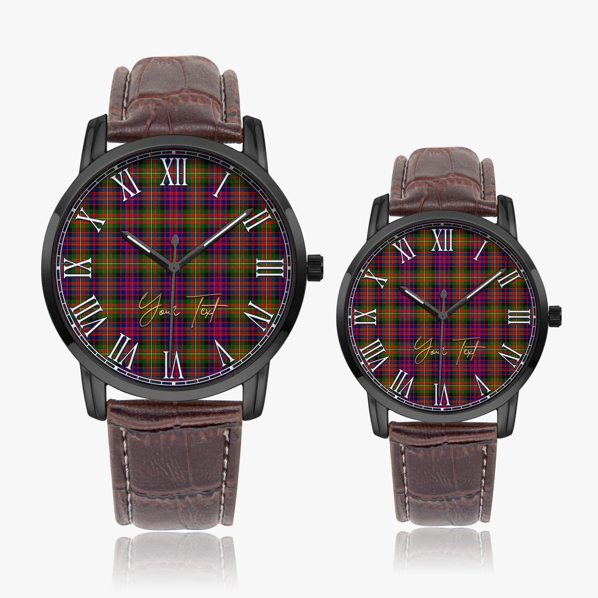 Carnegie Modern Tartan Personalized Your Text Leather Trap Quartz Watch Wide Type Black Case With Brown Leather Strap - Tartanvibesclothing