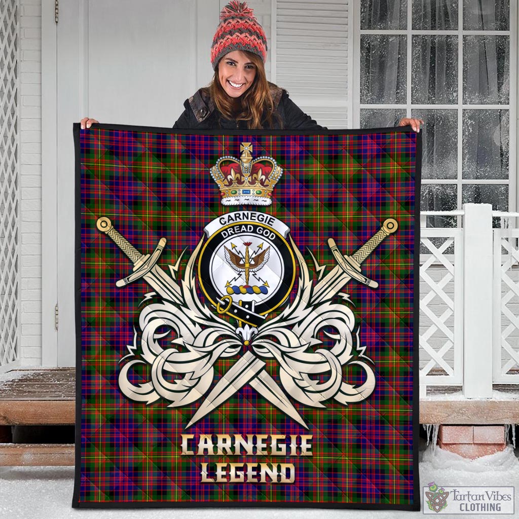 Tartan Vibes Clothing Carnegie Modern Tartan Quilt with Clan Crest and the Golden Sword of Courageous Legacy