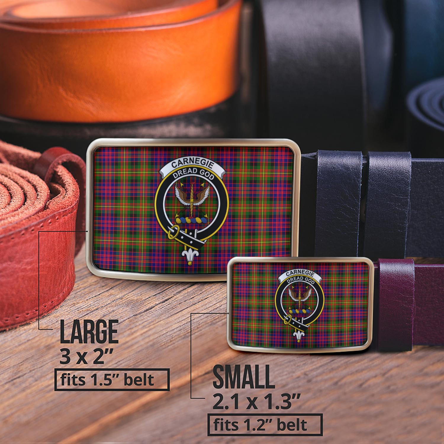 Carnegie Modern Tartan Belt Buckles with Family Crest - Tartanvibesclothing