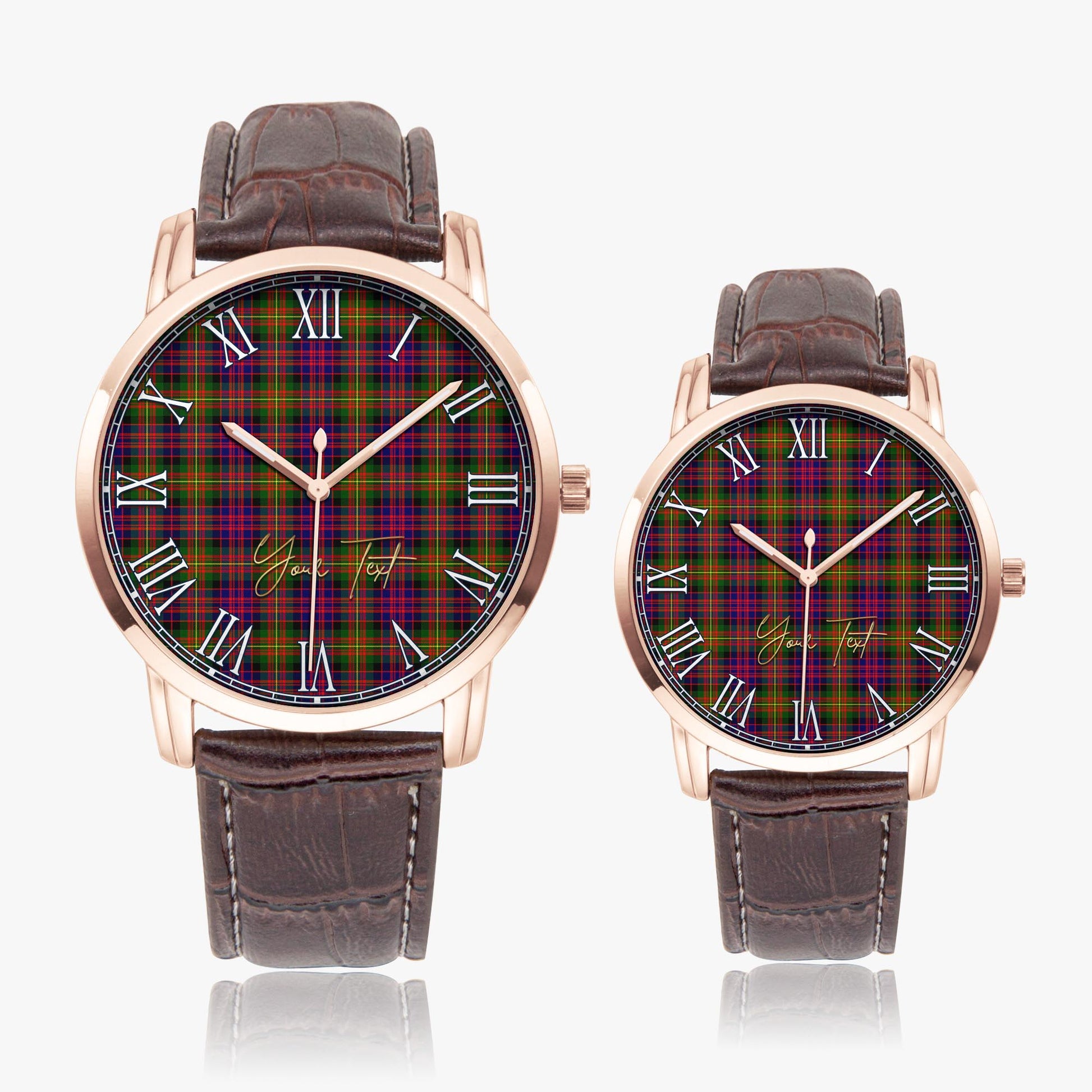 Carnegie Modern Tartan Personalized Your Text Leather Trap Quartz Watch Wide Type Rose Gold Case With Brown Leather Strap - Tartanvibesclothing