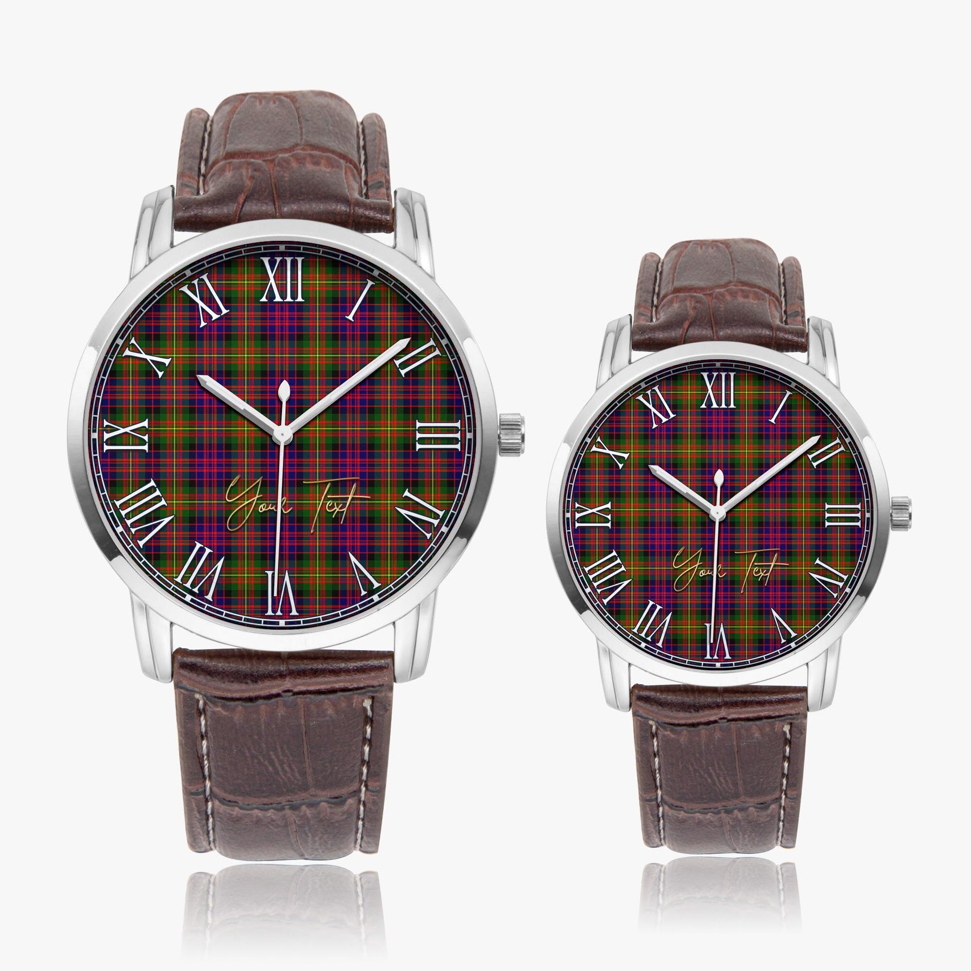Carnegie Modern Tartan Personalized Your Text Leather Trap Quartz Watch Wide Type Silver Case With Brown Leather Strap - Tartanvibesclothing