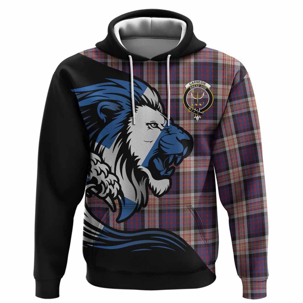 Carnegie Tartan Crest Hoodie Scottish Golden Lions Wave Flow