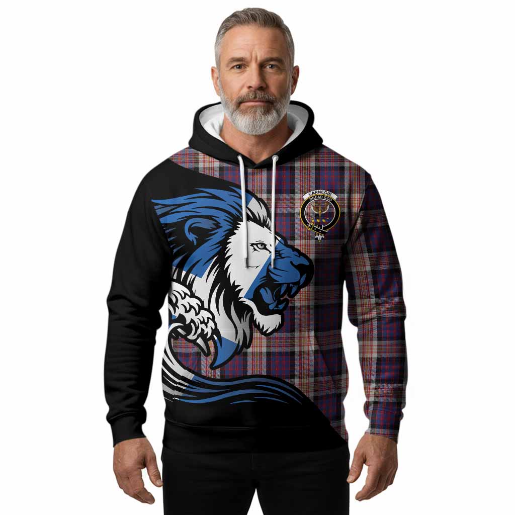 Carnegie Tartan Crest Hoodie Scottish Golden Lions Wave Flow